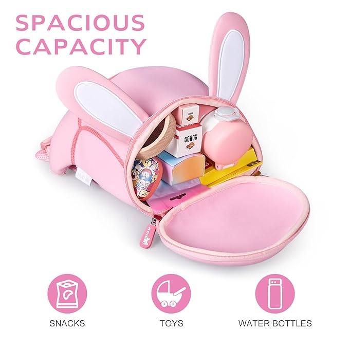 NOHOO Toddler Backpack Leash, Mini Cute Cartoon Animal, Waterproof Travel Book Bag for Baby Boys Girls 3~6 Years (Rabbit)