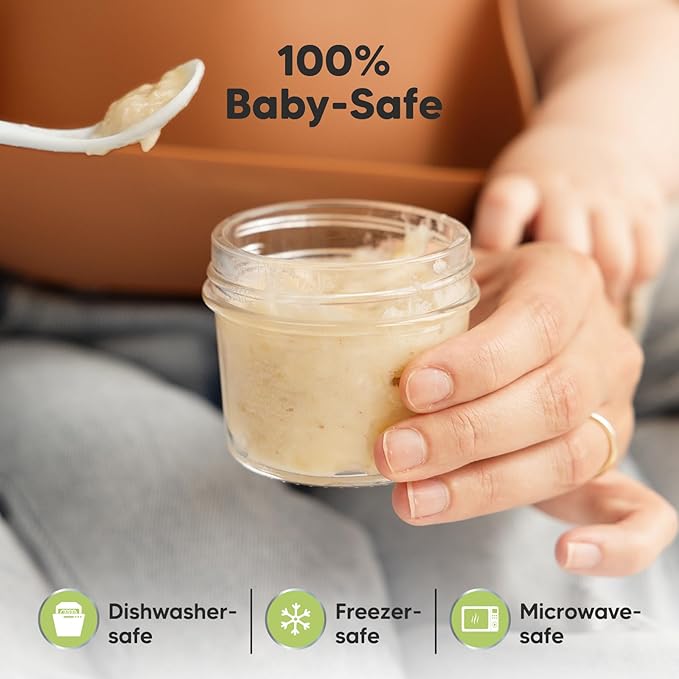 KeaBabies 12-Pack Baby Food Glass Containers and Silicone Baby Food Freezer Tray with Clip-on Lid - 4 oz Leak-Proof, Microwavable, Baby Food Storage Container - Breast Milk Trays for Freezer