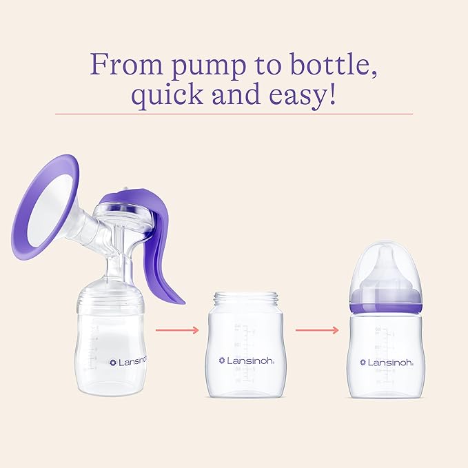 Lansinoh Manual Breast Pump, Hand Pump with Comfortable Flange, Includes 5oz Baby Bottle with Slow Flow Nipple, Breastfeeding Essentials (Pack of 6)