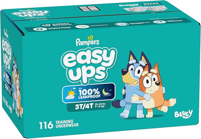 Pampers Training Pants - Easy Ups Boys & Girls Bluey - Size 3T-4T, 116 Count, Children's Potty Underwear (Packaging May Vary)