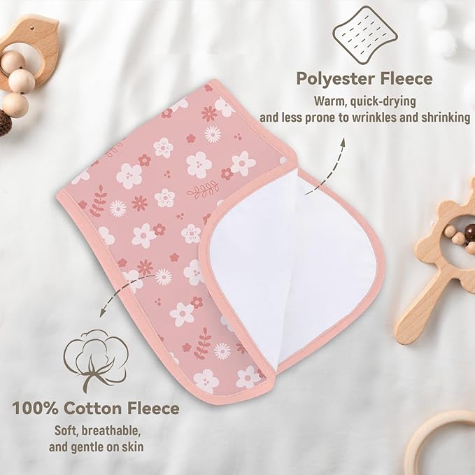 8 Pack Burp Cloths Organic Cotton, Pink Floral Baby Burp Cloths Girl, Absorbent Baby Burping Cloth, Soft Burping Cloth Set for Feeding, New Mom Gifts for Newborns Essentials Gift Set, 19”x9”
