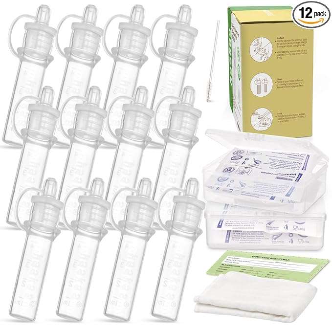 haakaa Colostrum Collector Syringes Set Colostrum Harvesting Kit Include 2 Storage Cases and 2 Cotton Cloth Wipes to Collect Store and Feed Colostrum, 0.1oz/4ml,12pcs