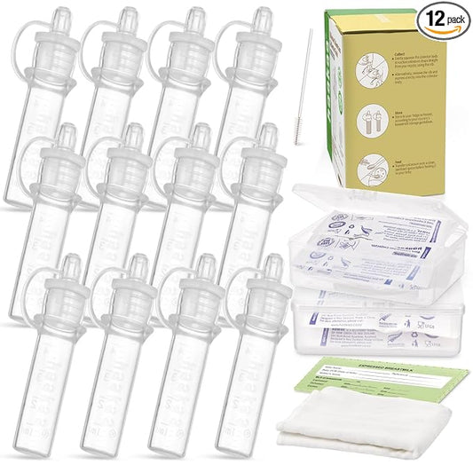 haakaa Colostrum Collector Syringes Set Colostrum Harvesting Kit Include 2 Storage Cases and 2 Cotton Cloth Wipes to Collect Store and Feed Colostrum, 0.1oz/4ml,12pcs