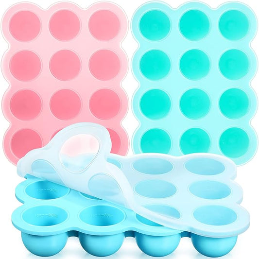 Potchen 3 Pcs Baby Food Storage Container 12 Cup Silicone Baby Food Freezer Tray with Lid Stackable Reusable Silicone Freezer Tray for Vegetable Fruit Puree and Breast Milk(Multicolor)