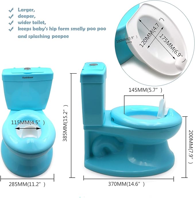 HTTMT- Blue Portable Toddler Potty Training Toilet w/Flushing Sound Baby Chair Seat Kid (Center Push Flushing) [P/N: ET-BABY004-BLUE]