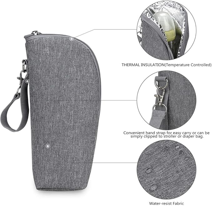 Baby Bottle Cooler Tote Bags Insulated Breastmilk Cooler Bag Bottle Cooler Warmer Bag for Mom Daycare Travel or Back to Work Mom Grey