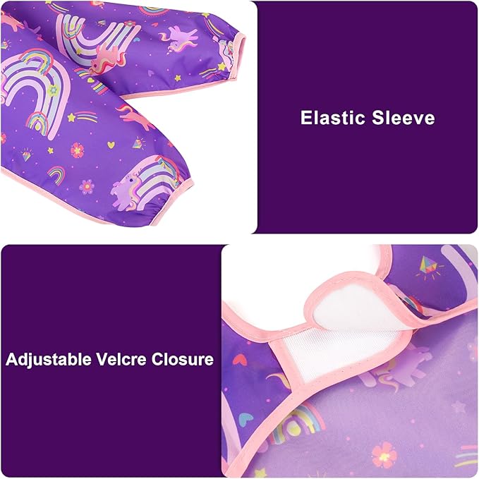 Accmor 3 Pack Long Sleeve Bibs, Baby Smock Waterproof Sleeved Bib Smock for Baby Toddler 6-36 Months