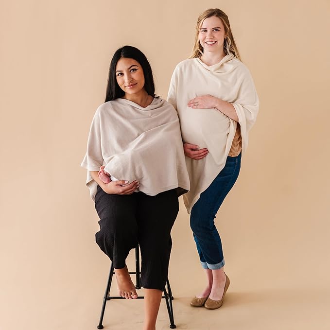 MakeMake Organics Knit Breathable Nursing Cover Up for Breastfeeding - Soft GOTS Certified Organic Cotton Breastfeeding Cover Up for Women - Privacy Feature, Beige