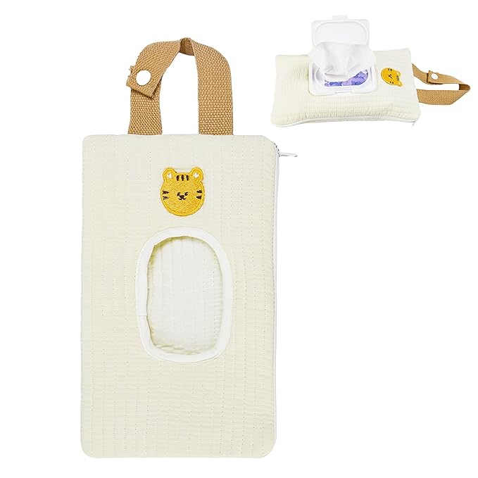 Quilted Baby Wipe Holder Floral Diaper Pouch Portable Quilted Wipes Bag for Car, Stroller