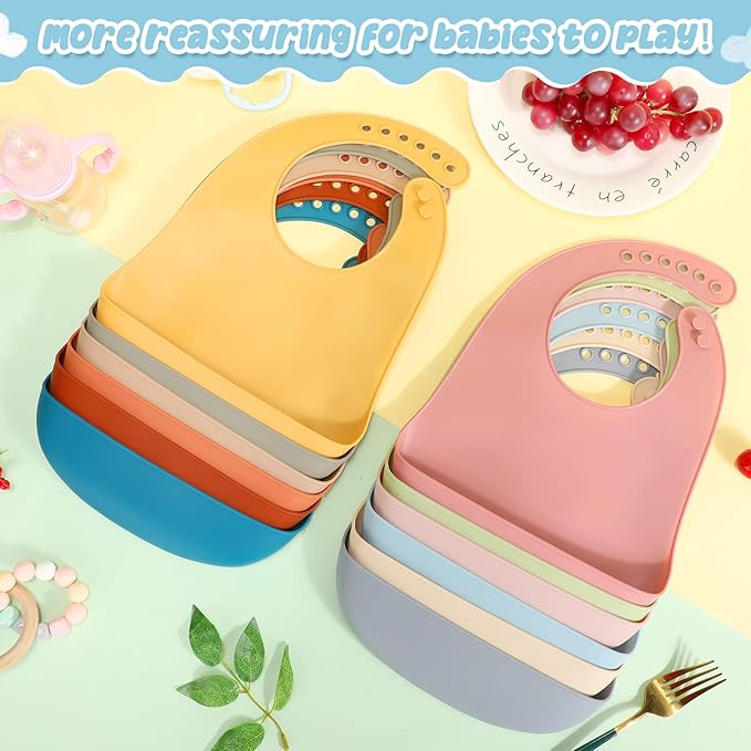 Mepase Silicone Bibs for Babies Waterproof Silicone Bibs Soft Adjustable Baby Feeding Unisex Kid Eating Supplies
