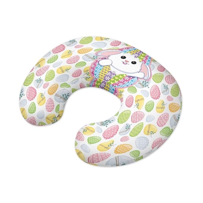 Colorful Rabbit Egg Nursing Pillow Support Cover with Hidden Zipper Washable Breastfeeding and Bottle Feeding Nursing Pillowcase for Nursery Room Car Easter Decor