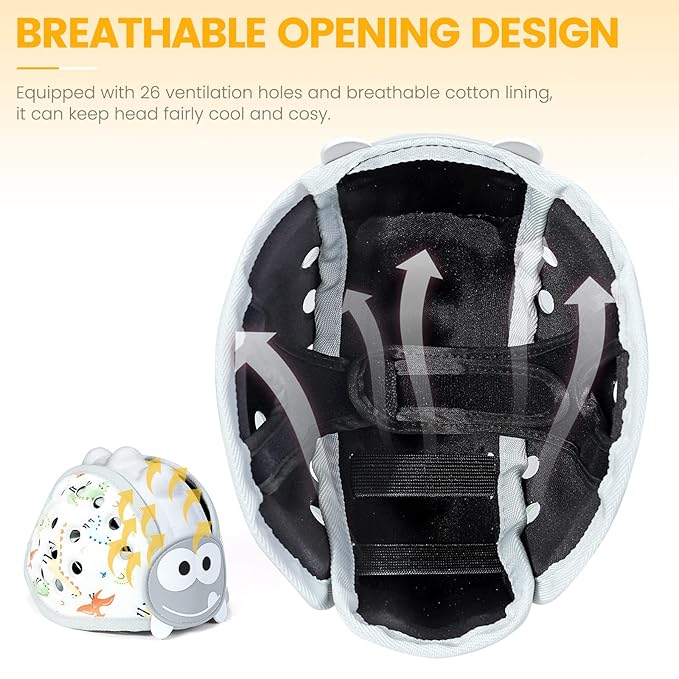 Baby Head Protector for Crawling and Walking, Anti-Collision Soft Infant Helmet for 6-24 Months, Breathable & Ultra-Lightweight & Expandable and Adjustable (Gray Dinosaur)