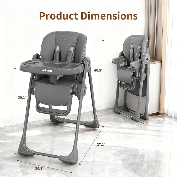 babimoni 4 in 1 High Chairs for Babies and Toddlers, Foldable Baby High Chairs, Feeding and Eating Seat Highchair with 4 Levels of Recline and 7 Levels of Height Adjustment, Starry Gray