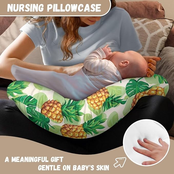Nursing Pillow Cover Fits The Original Support for Breastfeeding, Bottle Feeding, and Bonding Pineapple Palm Leaf Soft Comfortable Slipcover for Baby Girl and Boy