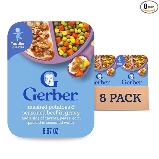 Gerber Toddler Food, Mashed Potatoes & Beef in Gravy, Mealtime for Toddler, 8PK