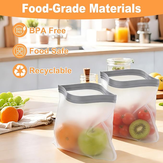Serfeymi 6 Pack Reusable Gallon Freezer Bags Dishwasher Safe, Extra Thick Large Food Storage Bags BPA Free, Leak Proof Reusable Plastic Bags for Home Organization, Marinate Meat, Salad Fruit Vegetable
