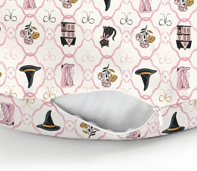 Cute Pink and Black Halloween Baby Nursing Pillow Covers for Girl Witch Cat Castle Floral Bows Slipcovers for Breastfeeding Pillows Spooky Halloween Soft Stretchy Removable Covers for Newborn Infant
