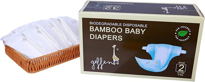 Geffen Baby - Biodegradable Bamboo Baby Diapers, Size 2, 32-Pack | Naturally Hypoallergenic, Super Absorbent & Eco-Friendly | Ideal for Sensitive Skin | Made from Bamboo Viscose Fiber