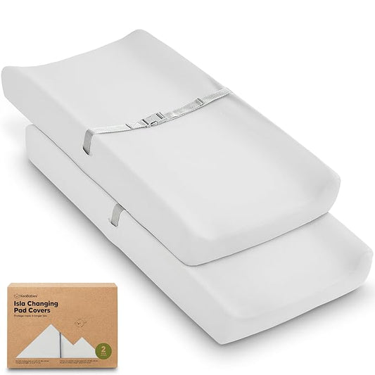 2-Pack Baby Changing Pad Cover for Girl, Boy - 34x18 Soft Viscose Derived from Bamboo Baby Diaper Changing Table Pad Cover Sheets, Neutral, Snug Fit Nursery Diaper Change Sheets (French Gray)