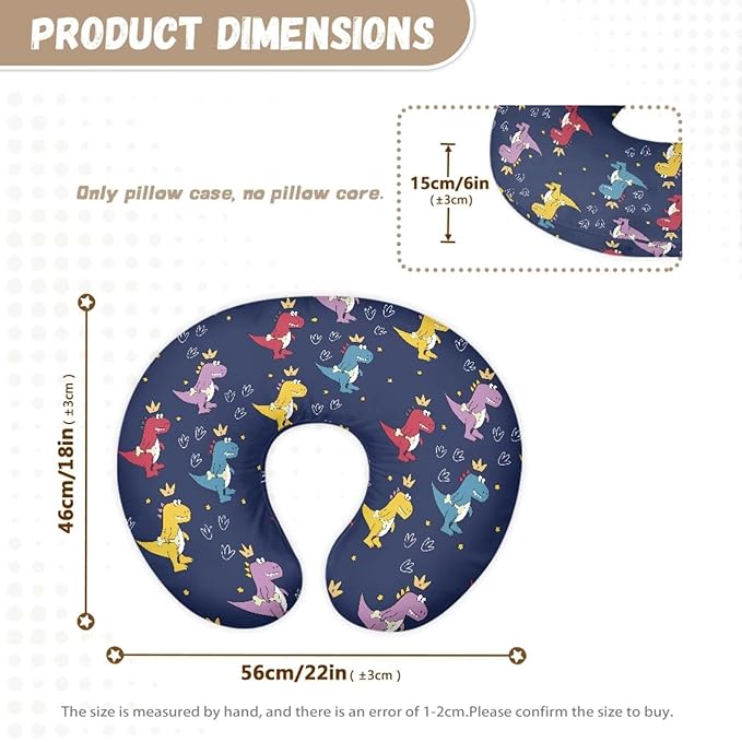 Dinosaur Nursing Pillow Cover for Baby Boy, Washable Nursing Pillow Case for Newborn, Soft Fabric Fits Snug On Infant, Watercolor Dinosaur Blue