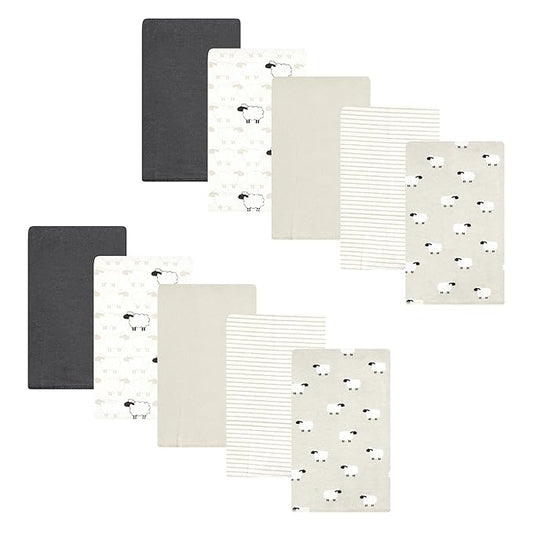 Hudson Baby Unisex Baby Flannel Burp Cloth 10pk, Taupe Sheep, One Size