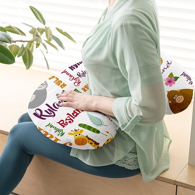 Baby Nursing Pillow Cover - Personalized Name Breastfeeding Pillow Cover with Animals Pattern, Stretchy Removable U-Shaped for New Moms, Soft Breathable Slipcover for Infant Boys Girls