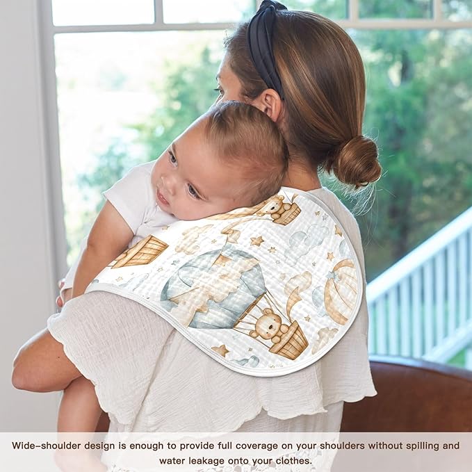 vvfelixl Bear Hot Air Balloon Burp Cloths for Baby Boy Girls Baby Washcloths Burp Rags 1 Pack