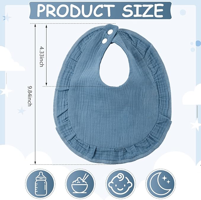 Kenning 18 Pcs Muslin Drool Baby Bibs Ruffle Absorbent Bib with Snap Button Boy Girl for Drooling Teething Infant Newborn