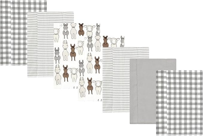 Luvable Friends Hudson Baby Flannel Burp Cloths 7pk, Farm Friends Pastel