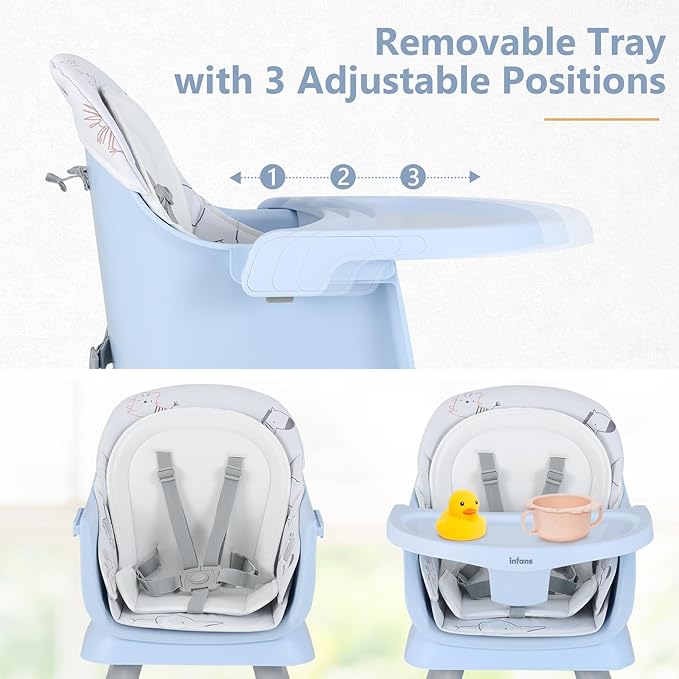 INFANS 8 in 1 Baby High Chair, Convertible Highchair for Babies and Toddlers, Infant Dining Booster Seat, Building Block Table, Kids Stool Table Chair Set with Removable Tray