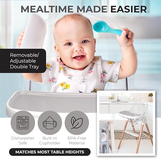 Classic Non-Reclinable 6 in 1 Baby High Chair for Babies and Toddlers, Modern Safe & Compact Wooden Highchair, Easy to Clean, Removable Tray, Easy to Assemble