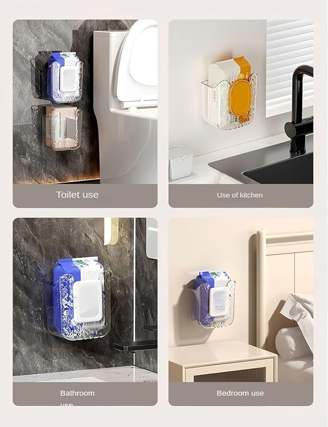 2 Pcs Bathroom Toilet Wall-Mounted Wet Wipes Dispenser Kitchen Wipes Wall Mount Storage Box (Transparent White)