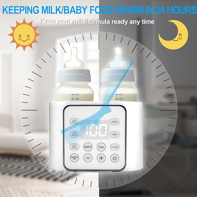 Baby Bottle Warmer 9-in-1 Multifuntion Breast Milk Warmer, Fast Baby Food Heater and Defrost Warmer with Timer for Twins, LCD Display Accurate Temperature Adjustment, 24H Constant Mode