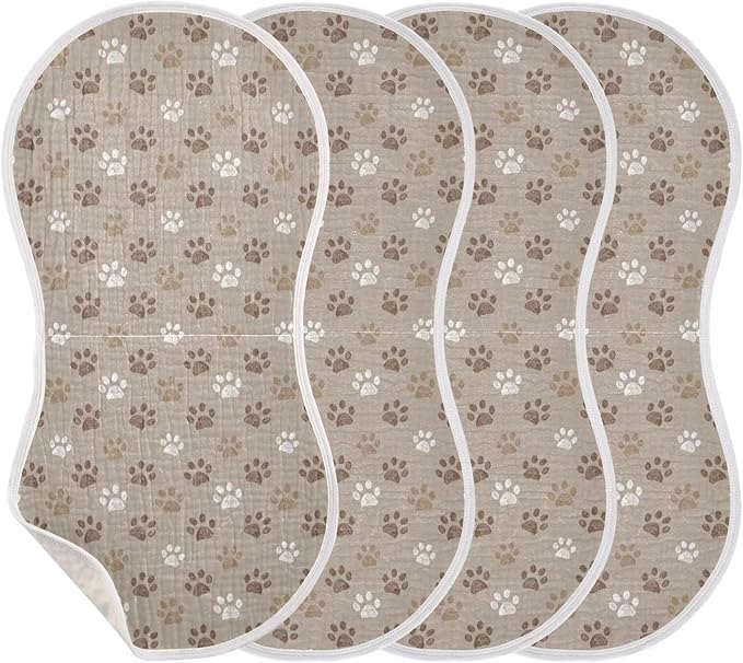 Brown Dog Paws Baby Muslin Burp Cloths Set of 4 Paw Muslin Washcloths Cute Milk Spit Up Rags Soft Newborn Towel Burp Cloth Bib for Unisex Boys and Girls, 22 x 11 Inch