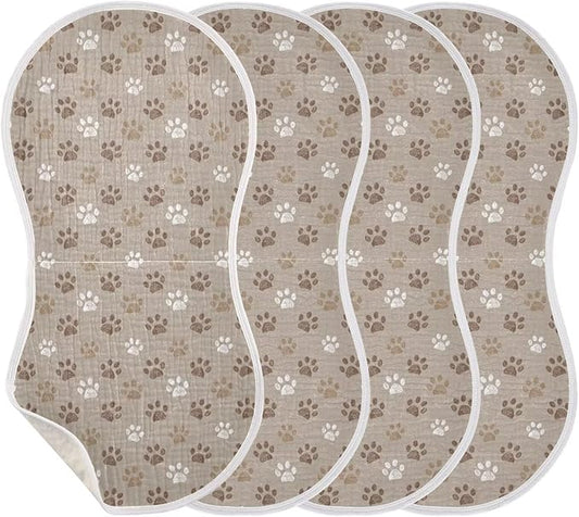 Brown Dog Paws Baby Muslin Burp Cloths Set of 4 Paw Muslin Washcloths Cute Milk Spit Up Rags Soft Newborn Towel Burp Cloth Bib for Unisex Boys and Girls, 22 x 11 Inch