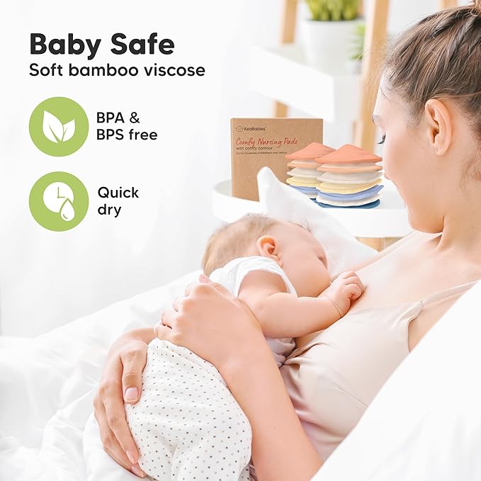 Organic Nursing Pads - 14 Washable Breast Pads for Breastfeeding, Wash Bag, Viscose Derived from Bamboo Reusable Nipple Covers for Breastfeeding Essentials, Soft & Absorbent (Sweetheart, L 5")