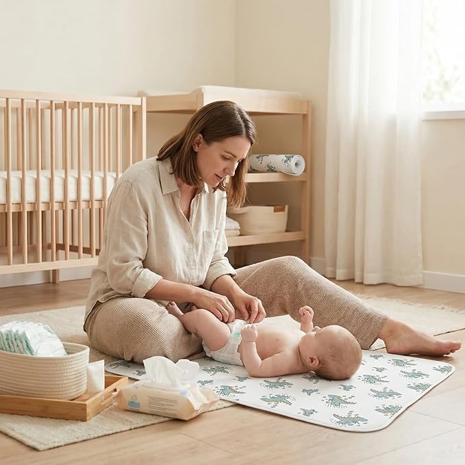 Baby Diaper Changing Pad, 19.7"x25.6" Waterproof Changing Pad Liners with 100% Muslin Cotton Front Top and Leather Back, Soft and Absorbent Portable Changing Mat for Travel, Changing Station