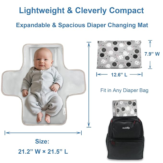 Cute Snail Portable Diaper Changing Mat,Waterproof Foldable Travel Changing Pad,On-The-Go Wipeable Reusable Changing Pad – Waterproof & Compact,for Diaper Bags,Travel,Car Backseat Changes,Strollers