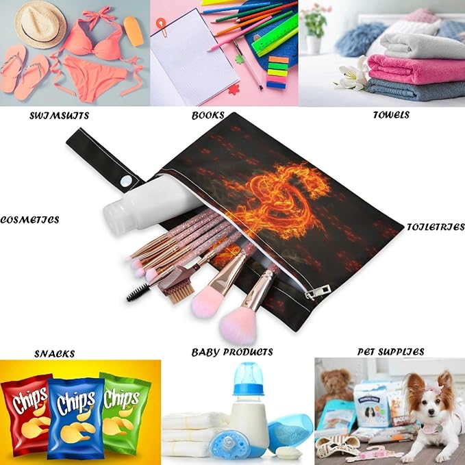 visesunny Flaming Music Note 2Pcs Wet Bag with Zippered Pockets Washable Reusable Roomy for Travel,Beach,Pool,Daycare,Stroller,Diapers,Dirty Gym Clothes, Wet Swimsuits, Toiletries