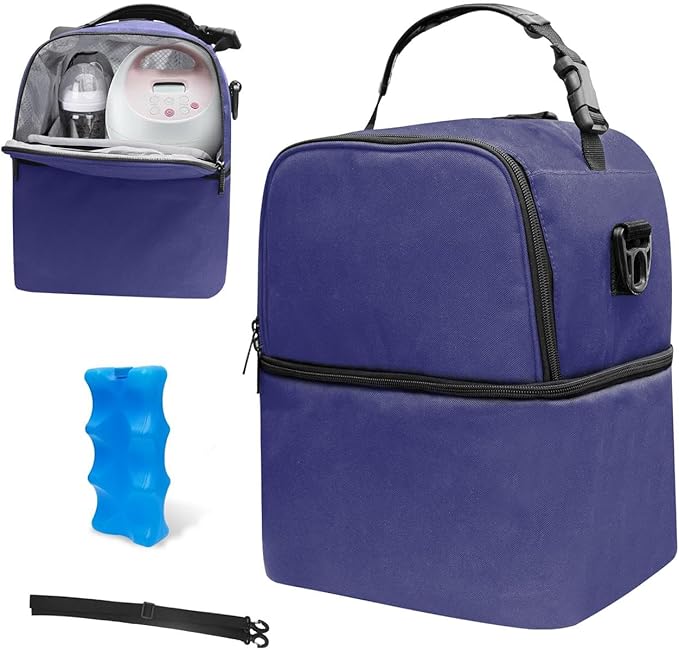 Breast Pump Bag for Spectra S1 S2, Insulated Travel Backpack with Ice Pack Fits 6 Baby Bottles, Wearable Breastmilk Double Layered Cooler Bag with Removeable Straps for Nursing Mom Daycare