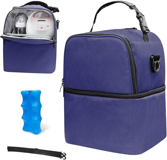 Breast Pump Bag for Spectra S1 S2, Insulated Travel Backpack with Ice Pack Fits 6 Baby Bottles, Wearable Breastmilk Double Layered Cooler Bag with Removeable Straps for Nursing Mom Daycare