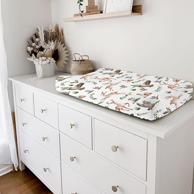 Wild Animals Hunting Baby Changing Pad Covers for Boys Girls 32''x16'' Hunting Animals Leaves Unisex Fitted Changing Table Pad Covers Mats Soft Breathable Nursery Diaper Change Table Sheets