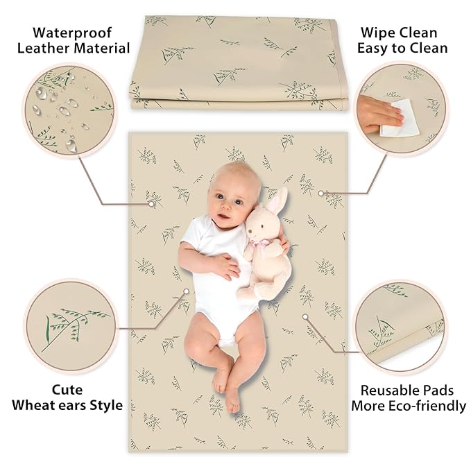 Vegan Leather Baby Changing Mat - Wipeable Portable Changing Pad, Foldable Travel Changing Mat for Baby, Newborns Toddlers Shower Gifts (Ear of Wheat,20"*28")