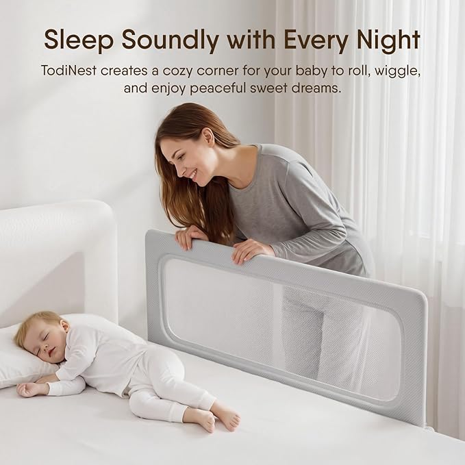 Folding Bed Rail for Toddlers, Baby Bed Rail Guard with Reinforced Anchor Safety System, Toddler Bed Rails for King Size Beds, Twin, Full, Queen (Grey, 59" L x 21.6" H)