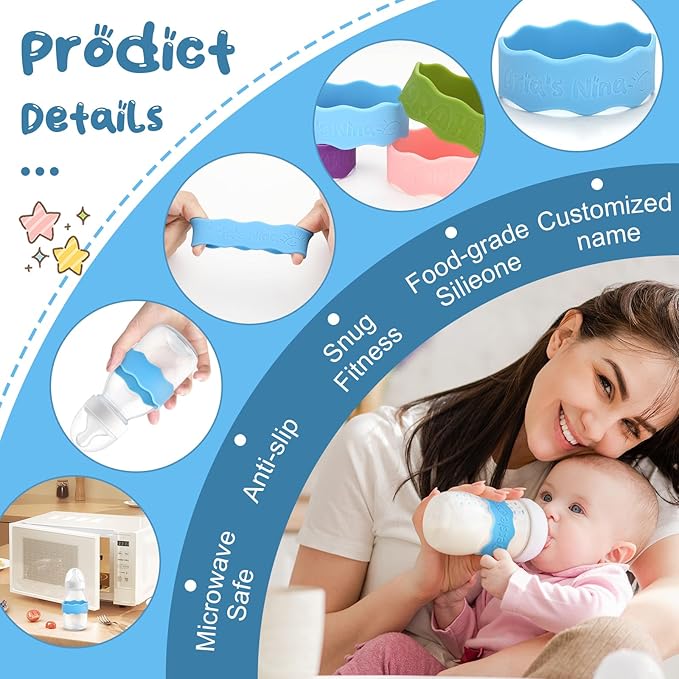 Personalized Baby Bottle Labels for Daycare Custom Engraved Silicone Bands with Name Logo Reusable Personalized Name Labels for Daycare Kindergarten School Summer Camps