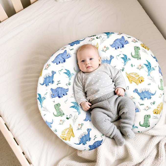 TANOFAR Nursing Pillow Cover, Stretchy Removable Breastfeeding Pillow Cover, Ultra Soft Snug Fits On Newborn Feeding Pillow Case for Baby Boys, Dinosaur