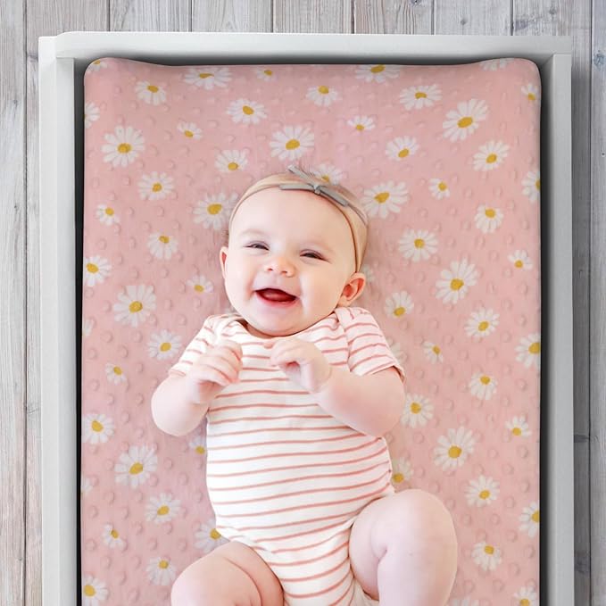 The Peanutshell Baby Changing Pad Covers Girl, Minky Changing Table Sheets for Girls, Pink Floral Nursery Decor, Boho Sunflower Daisy