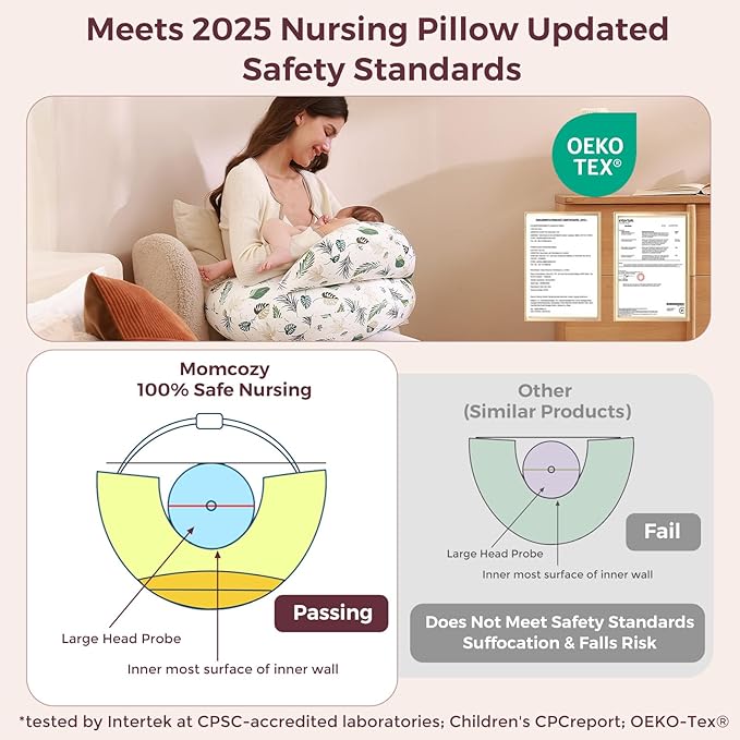 Momcozy Innovative Safety Guard Nursing Pillow for Breastfeeding- Wider Feeding Pillows for More Support for Mom & Baby- Easier Nursing & Hand Free- Fit for All, Removable Cotton Cover