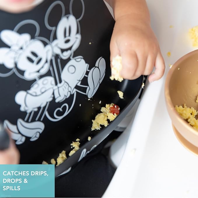 Bumkins Bibs, Silicone Pocket for Babies, Baby Bib for Girl or Boy, for 6-24 Months Up to Toddler, Essential Must Have for Eating, Feeding, Baby Led Weaning Supplies, Mess Saving, Mickey and Minnie