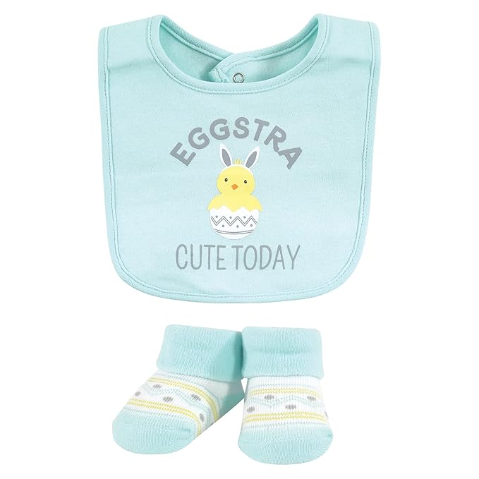 Hudson Baby Unisex Baby Cotton Bib and Sock Set, Eggstra Cute, One Size